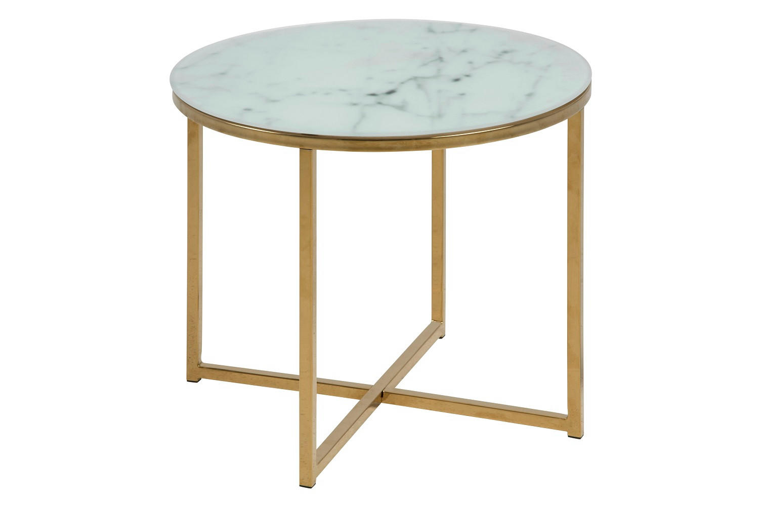 COUCHTISCH Ø 50 cm in Glas mit Marmordruck - Weiß, Holzwerkstoff (50/50/42cm) - ebuy24