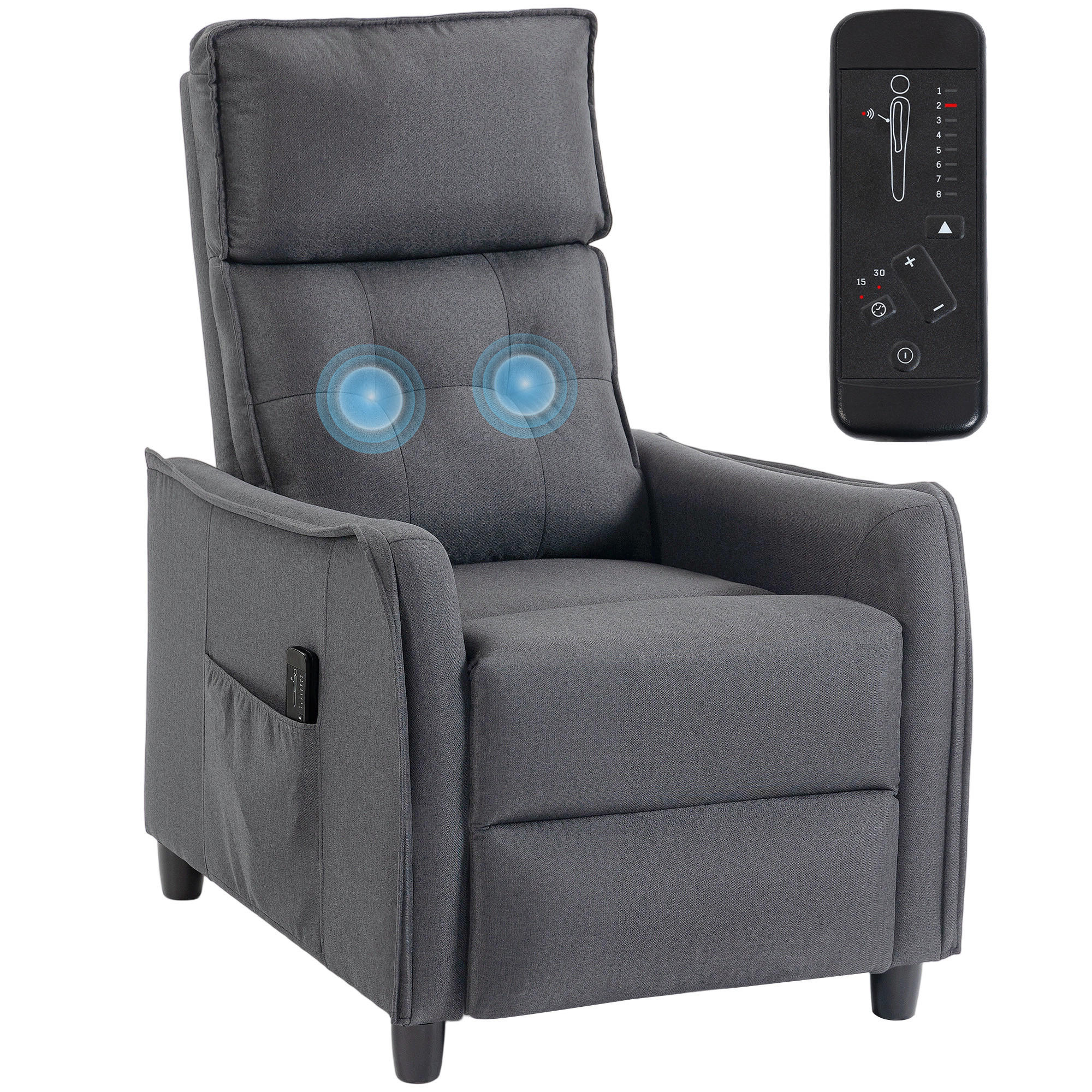 RELAXSESSEL,VIBRATIONSMASSAGE Leinen-Optik zurückklappbar Federpolster Fußstütze,grau - Grau, Textil (69/104/93cm) - Vallsero