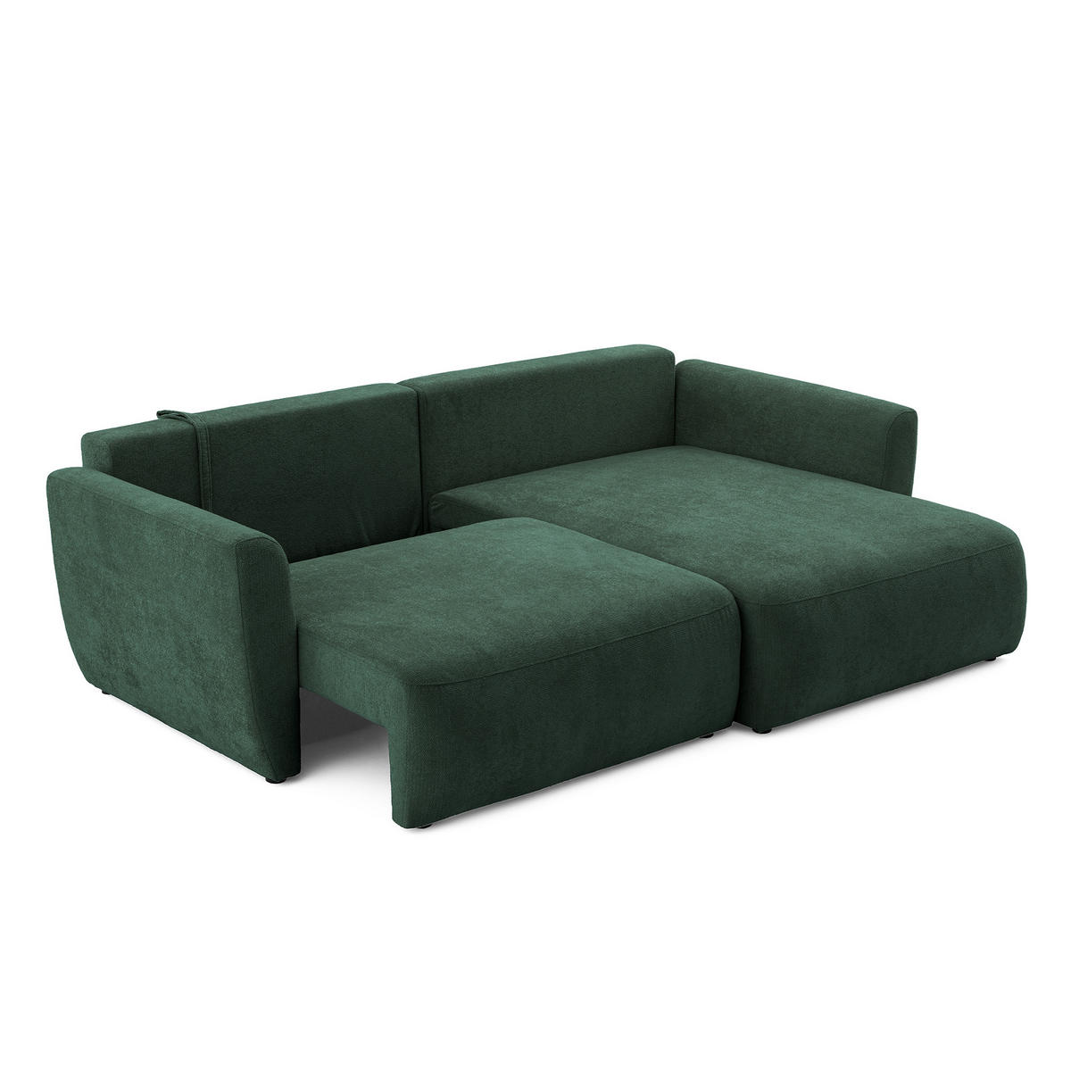 ECKSOFA BELLA L Rechts mit Schlaffunktion 140x205 Velours Dunkelgrün - Dunkelgrün/Schwarz, Holz/Kunststoff (165/230cm) - Muffo