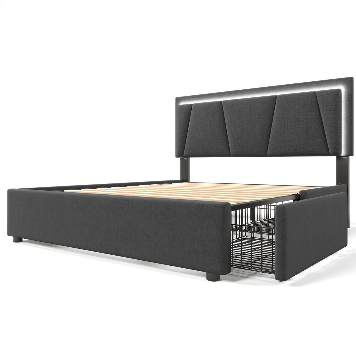 POLSTERBETT 140/200 cm Grau mit LED und höhenverstellbarem Kopfteil ohne Matratze - Grau, Textil (140/200cm) - MIVRAY