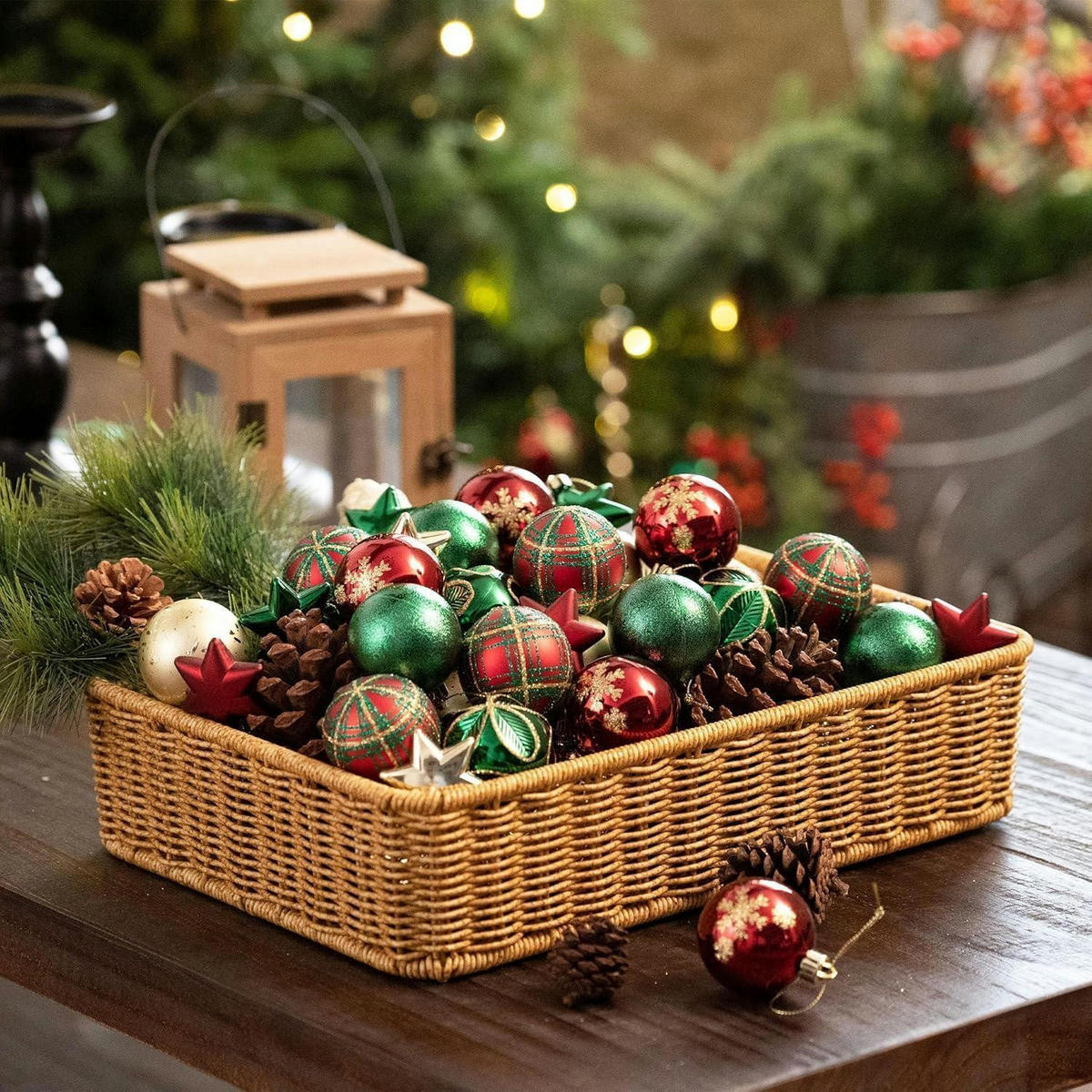 WEIHNACHTSKUGELN 35 Stück 5 cm bruchsicher Landhaus Thema Rot Grün Gold - Multicolor, Kunststoff (5/5/5cm)