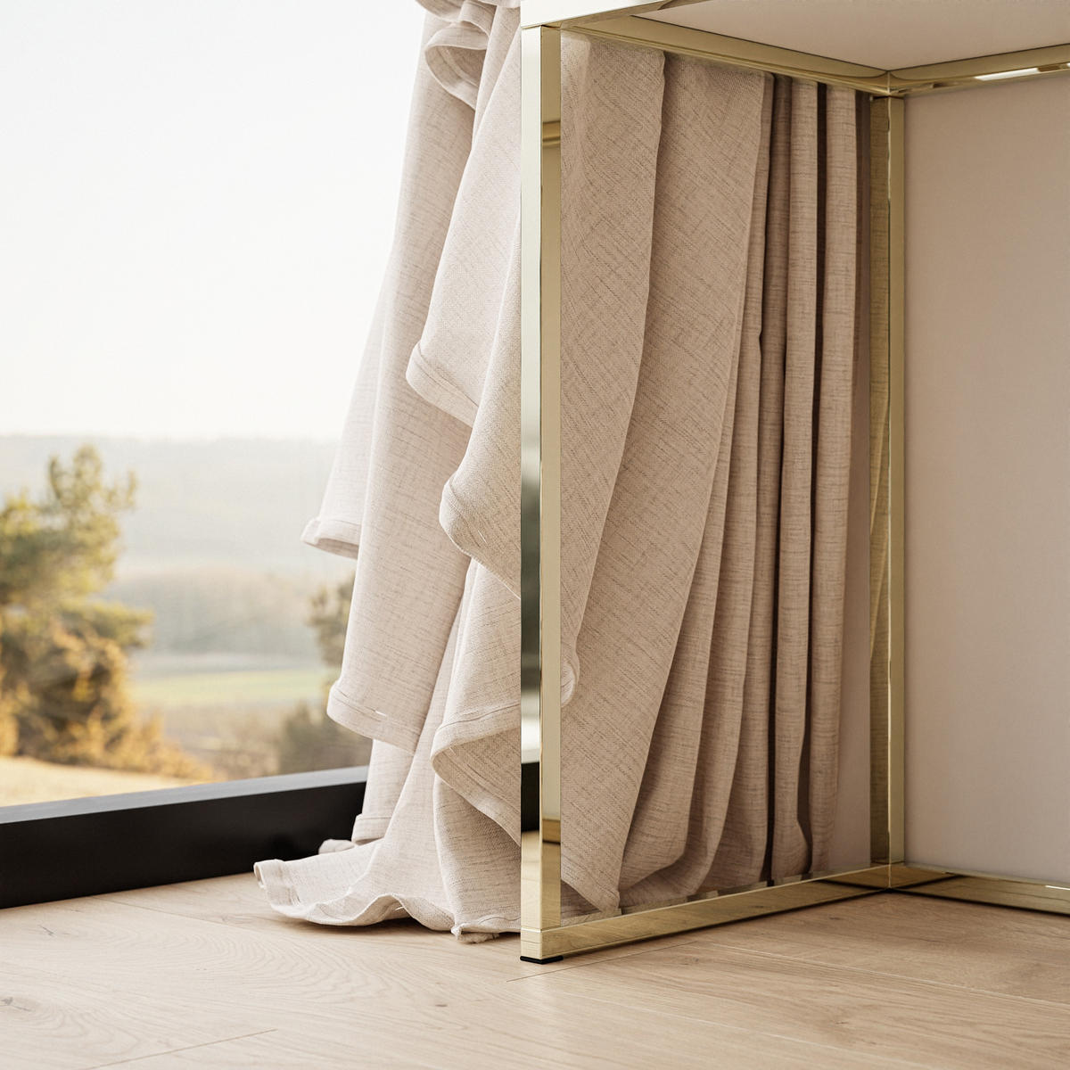 SCHMINKTISCH schwarz QUINNIE mit LED-Spiegel gold Chrom rechts Griff Kristall - Goldfarben/Schwarz, Holzwerkstoff (100/176/42cm) - Lookway