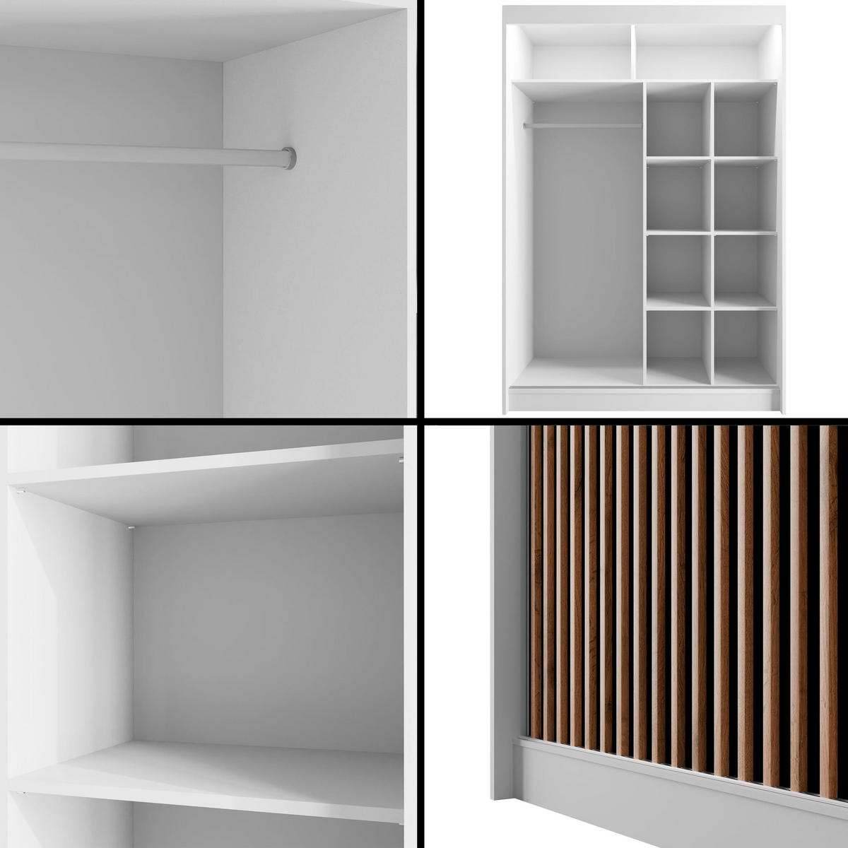 KLEIDERSCHRANK mit LED, Lamel-Schiebetüren VILANv2 - 150 cm Weiß + Lamelle Eiche Wotan - Eiche Wotan/Weiß, Holzwerkstoff (150/215/61cm) - ALTDECOR