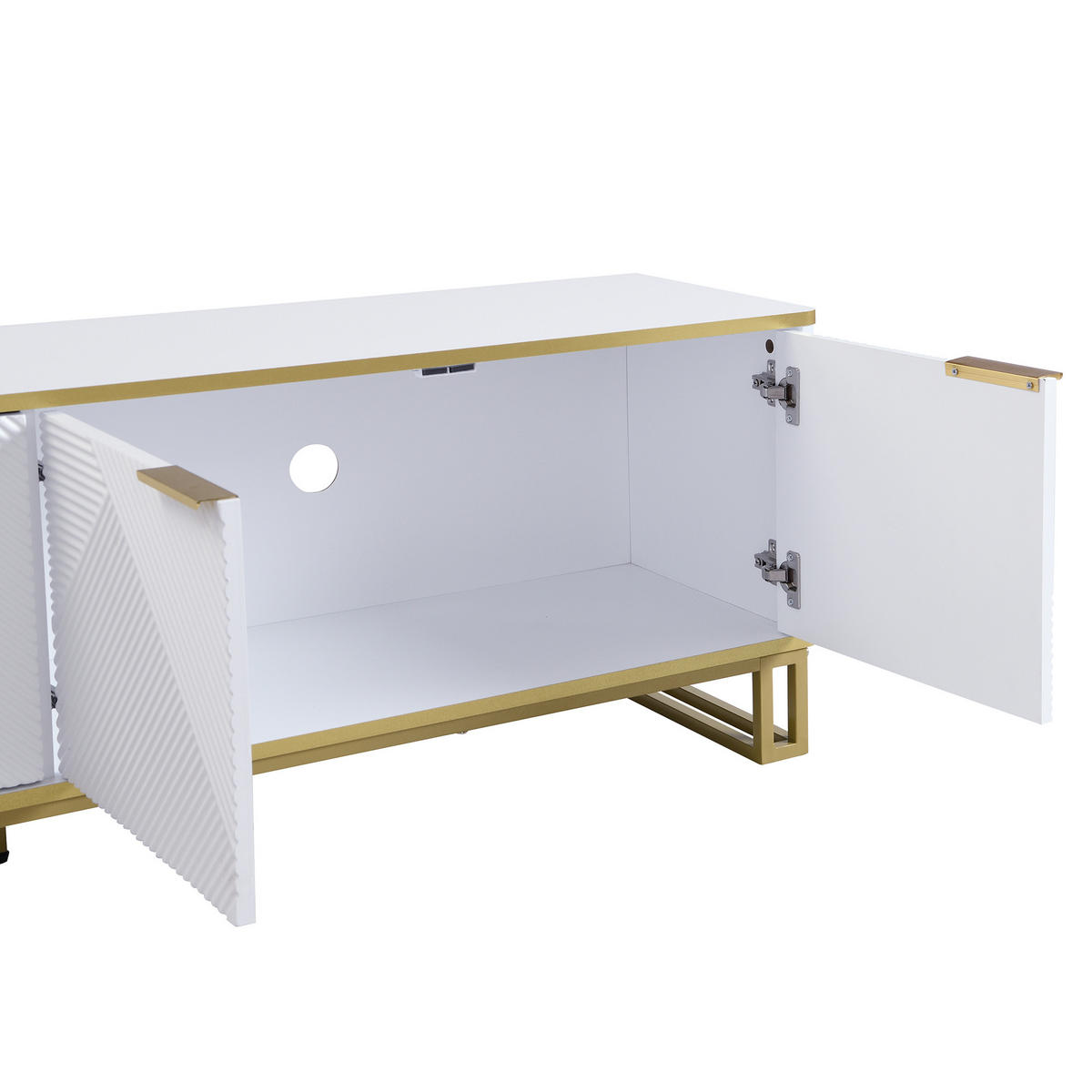 LOWBOARD in Weiß und Gold TV-Schrank mit vier Türen für Wohnzimmer, B160/T37.5/H48 cm - Goldfarben/Weiß, Holzwerkstoff/Metall (160/48/37.5cm) - STILVORA