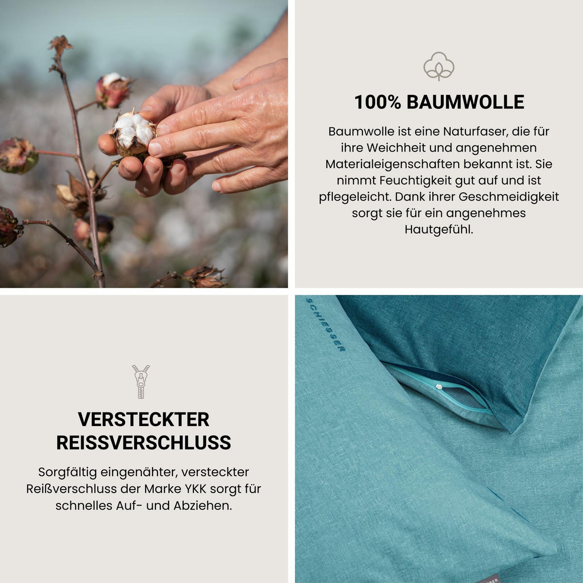 BETTWÄSCHESET Doubleface - Renforcé - 2-teilig - 135 x 200 cm - Türkis - Türkis, Textil (135/200cm) - SCHIESSER