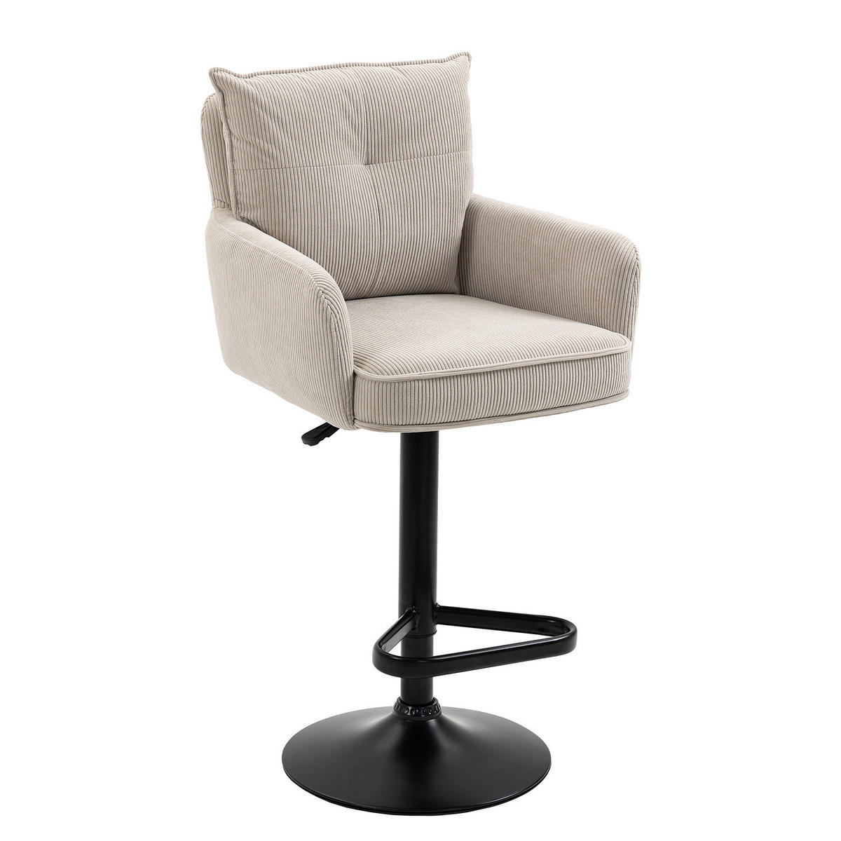 BARSTUHL - 2er-Set - Höhenverstellbar - Cord / Eisen - Beige, Textil/Metall (54/98/58cm) - home24