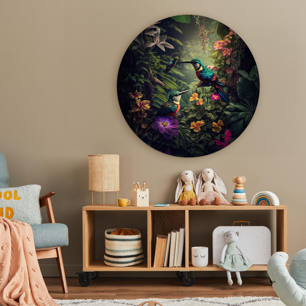 WANDBILD Blumen - Vogel - Dschungel - Pflanzen 90x90 cm - Petrol, Kunststoff (90/90cm) - MuchoWow