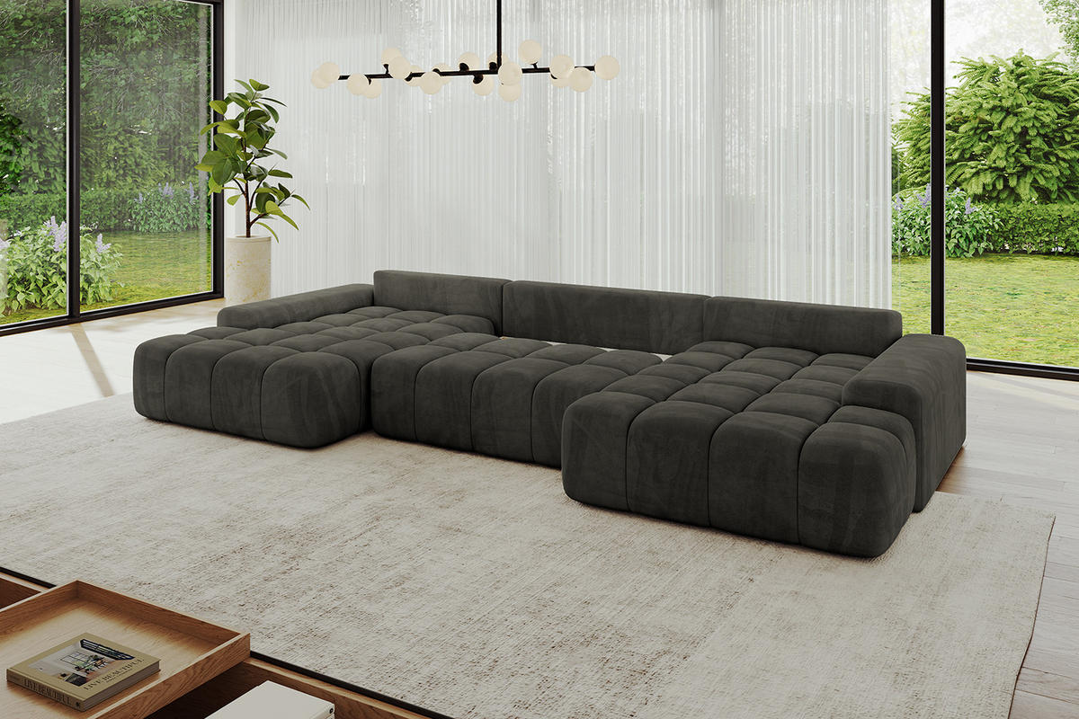 WOHNLANDSCHAFT ENSI-U - 353x164x88 cm Schwarz - Schwarz, Holzwerkstoff/Kunststoff (357/69/164cm) - ALTDECOR