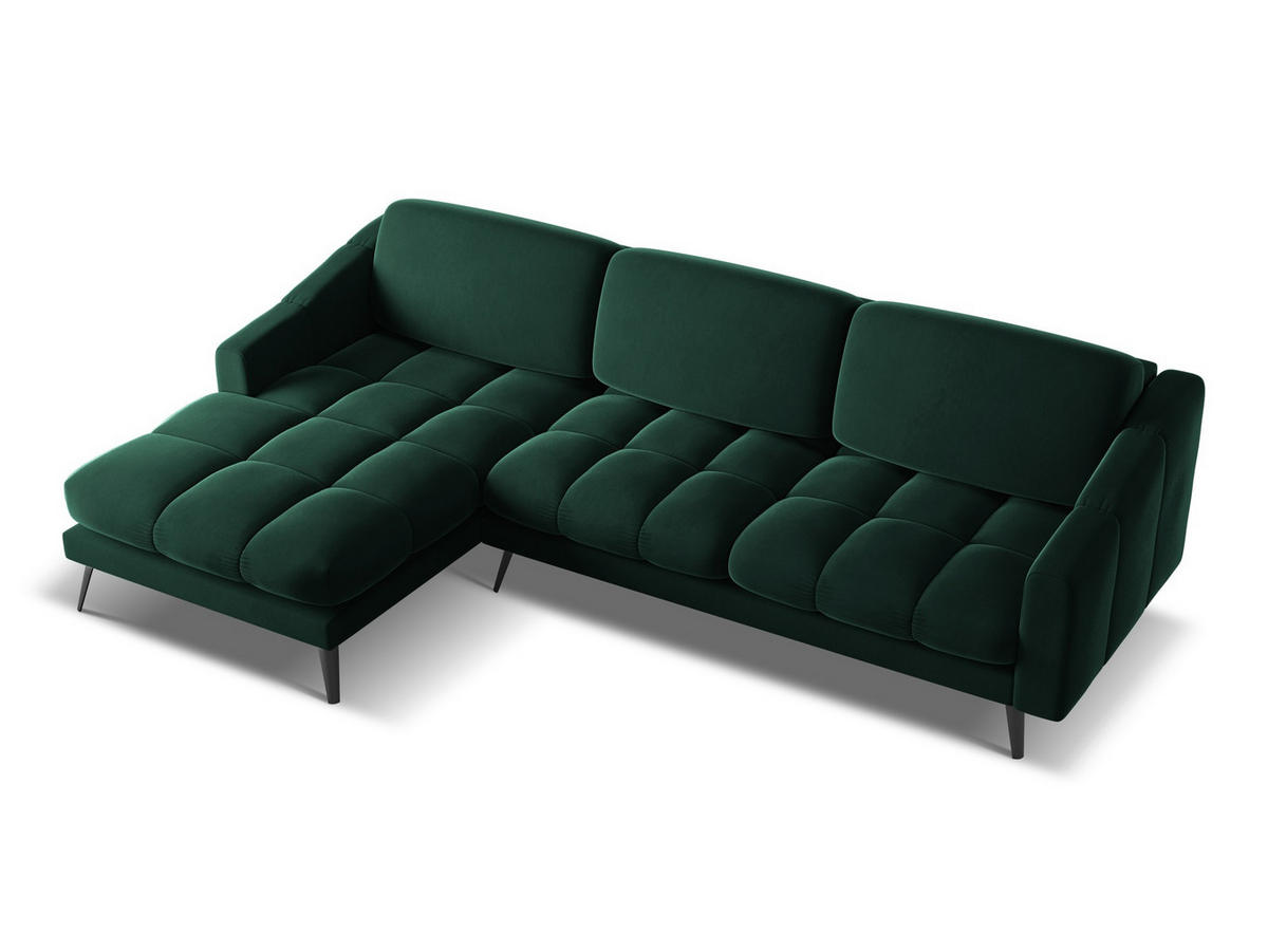 ECKSOFA Links Samt Stoff Grün - Dunkelgrün/Schwarz, Textil/Metall (160/264cm) - Makamii