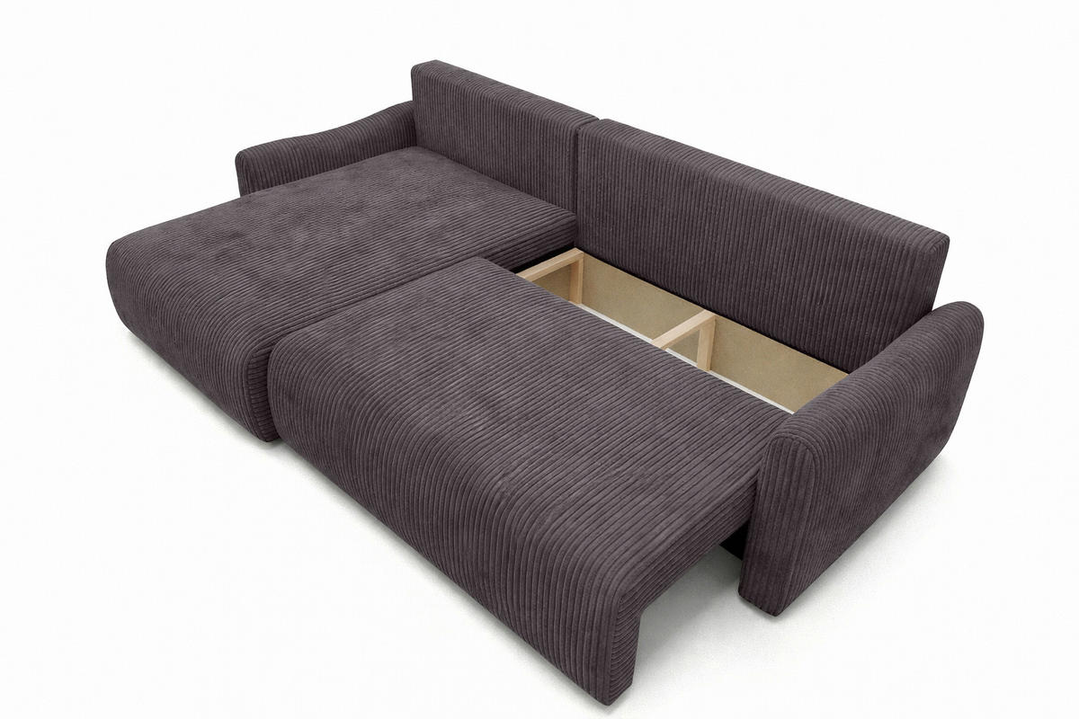 ECKSOFA Mit Schlaffunktion, Cordstoff Poso, Dunkelgrau, Links, JAPANDI - Dunkelgrau, Holz (262/145cm) - Kaiser Möbel