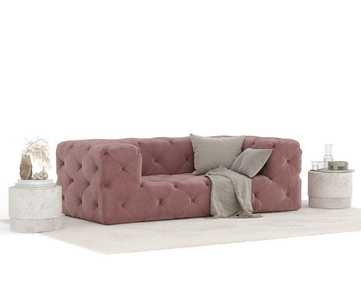 2-SITZER-SOFA Cosimo Rosa Samtstoff - Schwarz/Rosa, Holz/Holzwerkstoff (193/71/100cm) - Maison de Reve