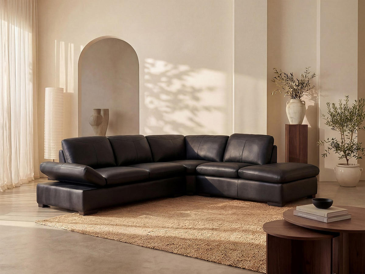 SOFA - 5 Personen - leder - schwarz Onyx - Schwarz, Leder (268/79/231cm) - Vente-Unique