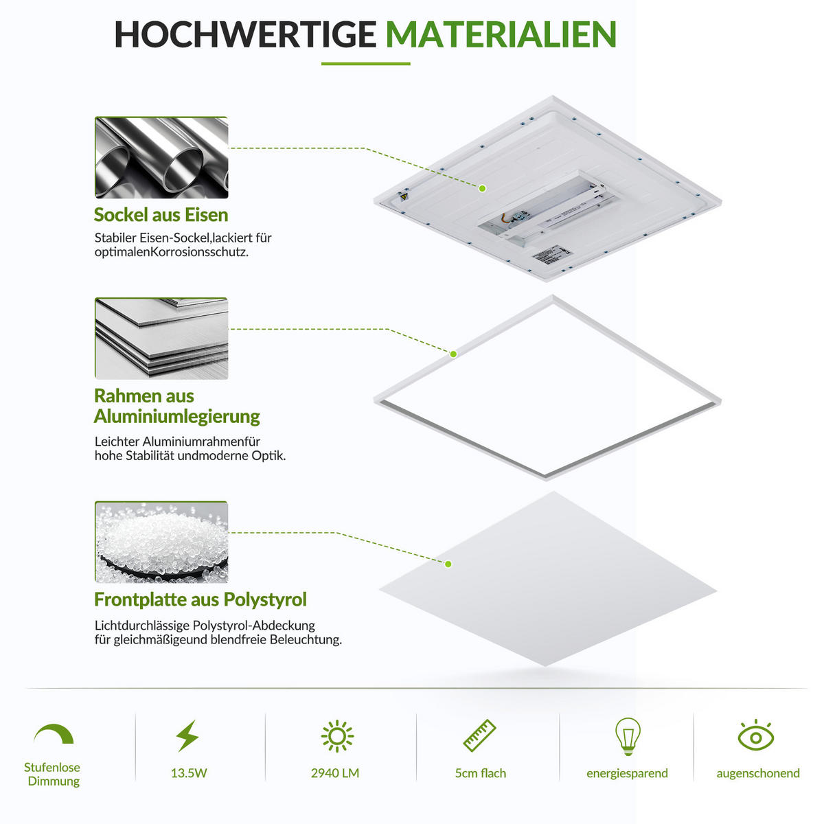LED DECKENLEUCHTE Zovric 44.5/44.5/5 cm - Weiß, Kunststoff/Metall (44.5/44.5/5cm) - ZMH