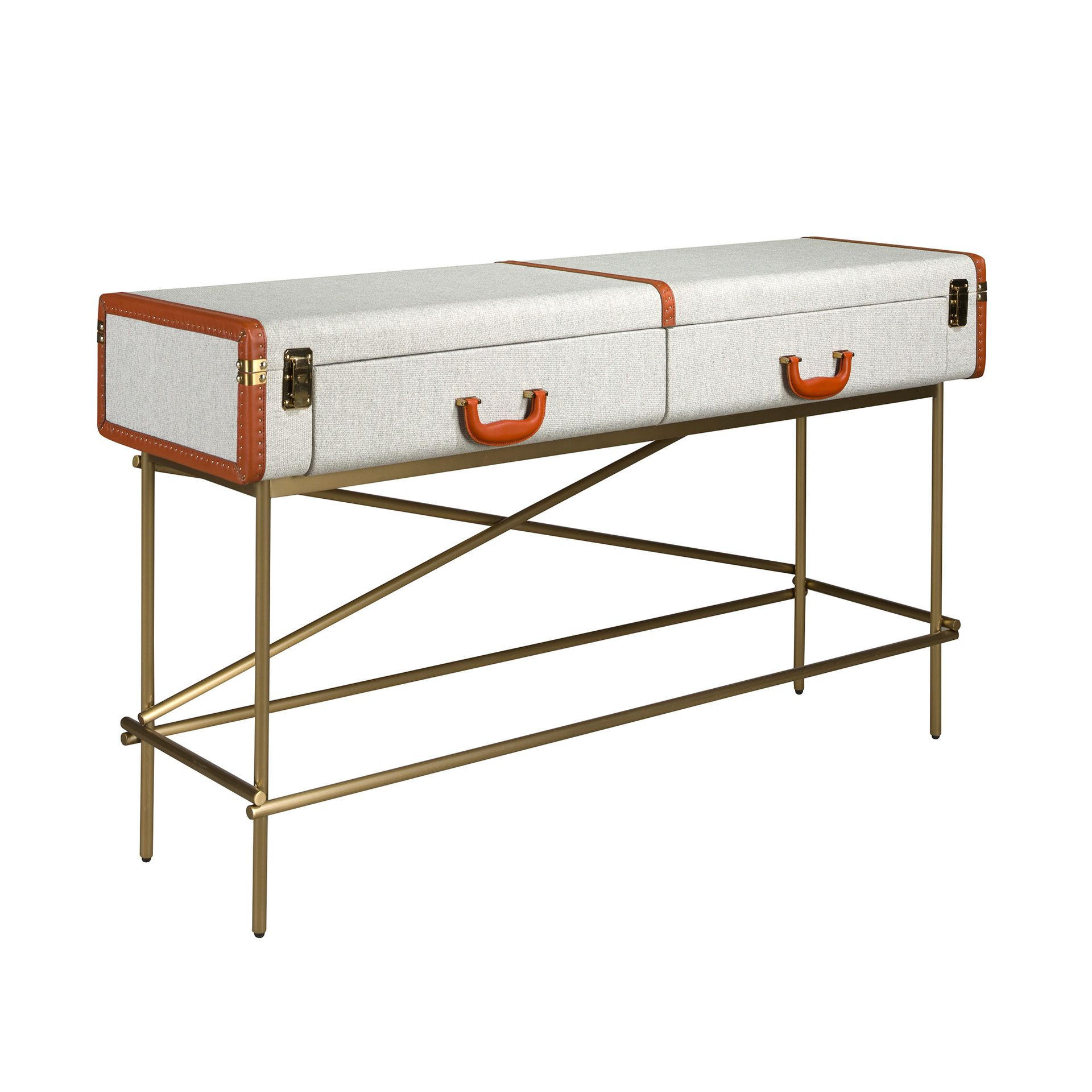 KONSOLENTISCH Rechteckiger Konsolentisch, Stoff, Nussbaum und polierter Goldstahl 141/45/81 cm - Grau, Holzwerkstoff/Metall (45/141/81cm) - ANGEL CERDA