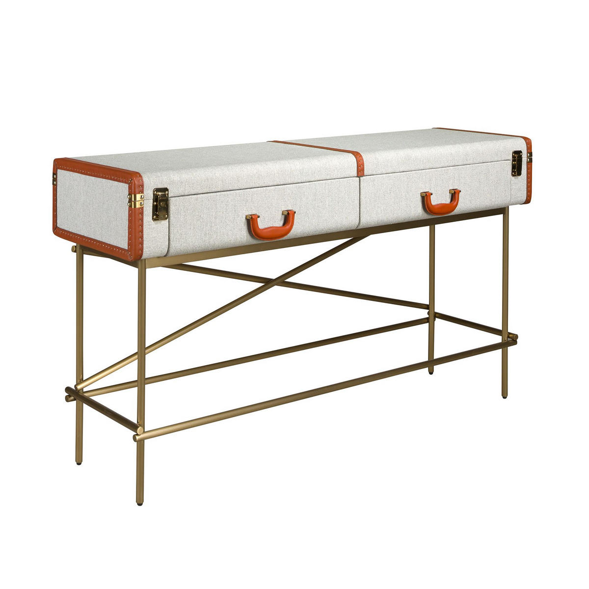 KONSOLENTISCH Rechteckiger Konsolentisch, Stoff, Nussbaum und polierter Goldstahl 141/45/81 cm - Grau, Holzwerkstoff/Metall (45/141/81cm) - ANGEL CERDA