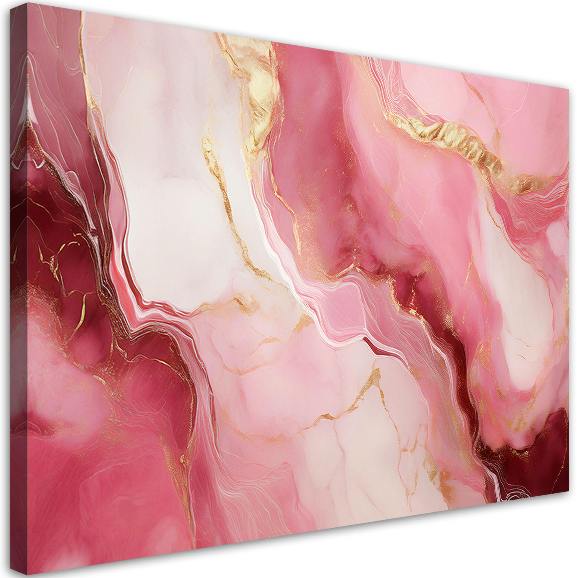LEINWANDBILD Rosa Marmorstein Goldelemente 120x80cm - Rosa, Textil (120/80cm) - Feeby