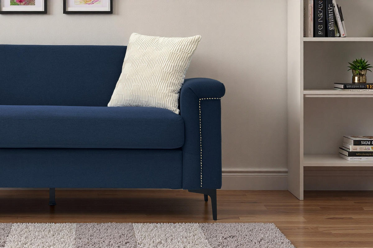 2-SITZER 172/72/82 cm blau aus Holz mit Federkern und Metallfüßen - Blau, Textil (73.5/81.5/172cm) - OKWISH
