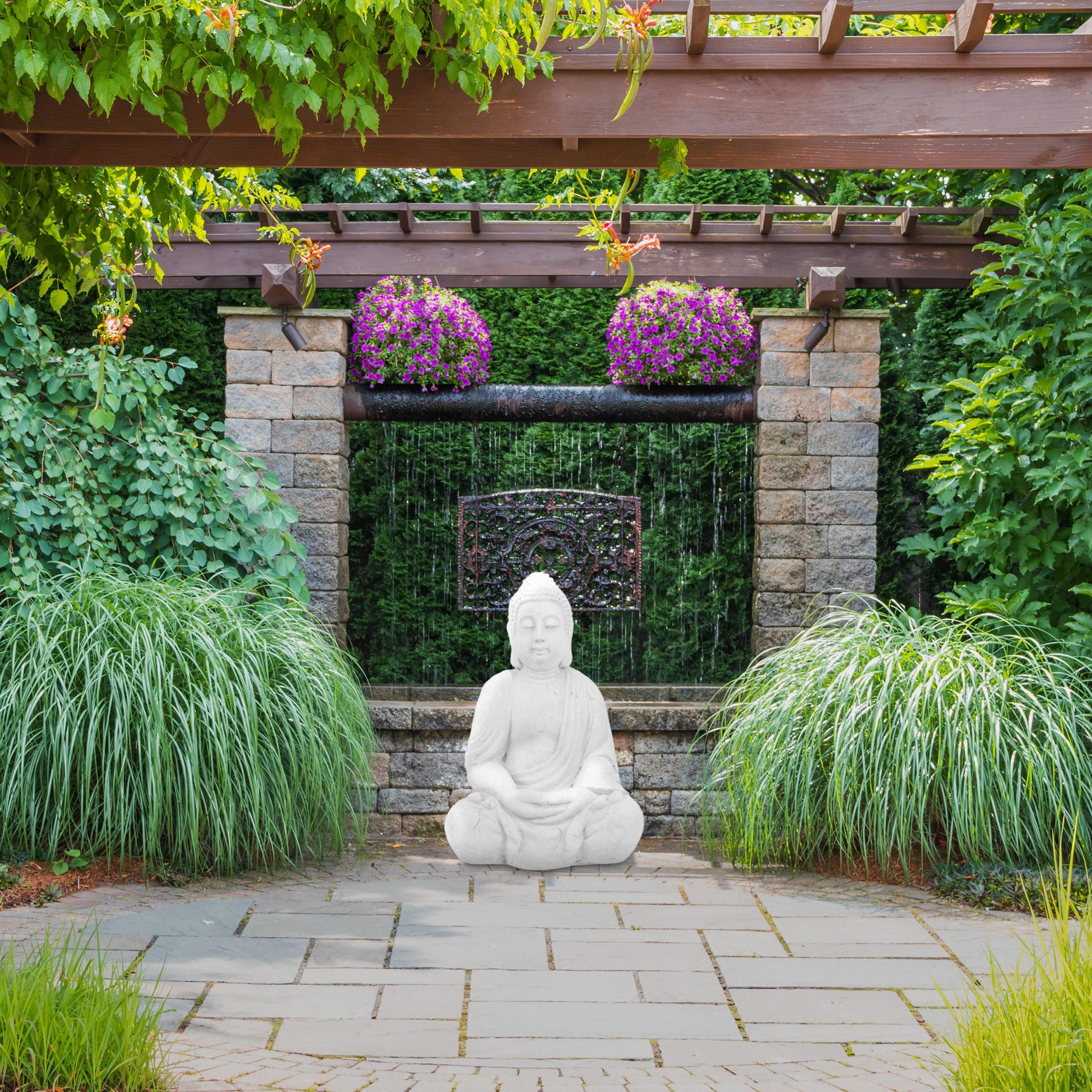 BUDDHA-FIGUR - Weiß, Kunststoff (45/70/30cm) - Relaxdays