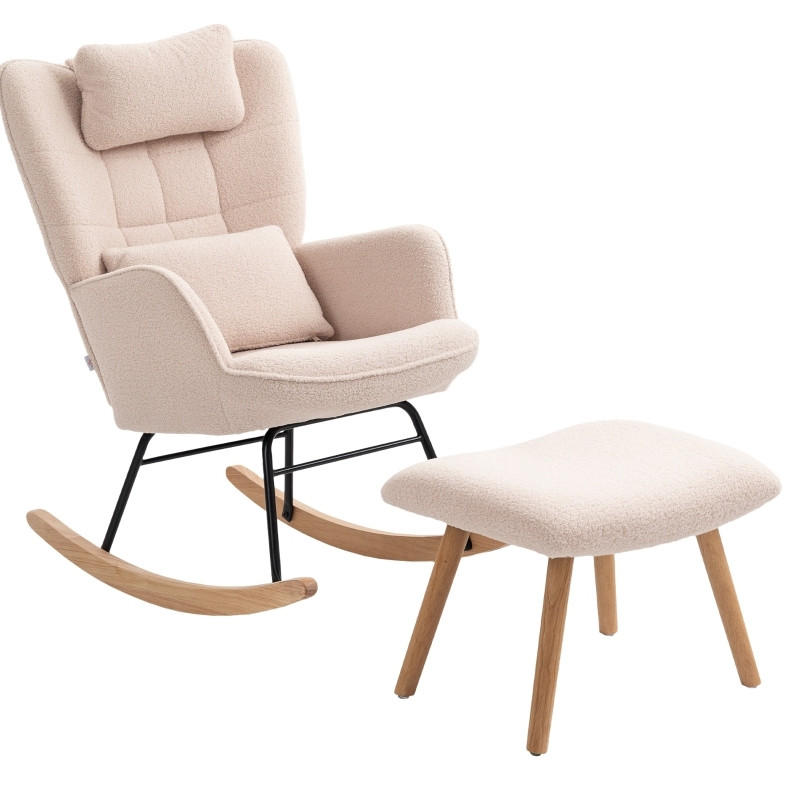SCHAUKELSTUHL mit Hocker Polyester-Fleece, Metallgestell 70,5/101,5/99,5 cm Beige - Beige, Textil (70.5/99.5/101.5cm) - Redom