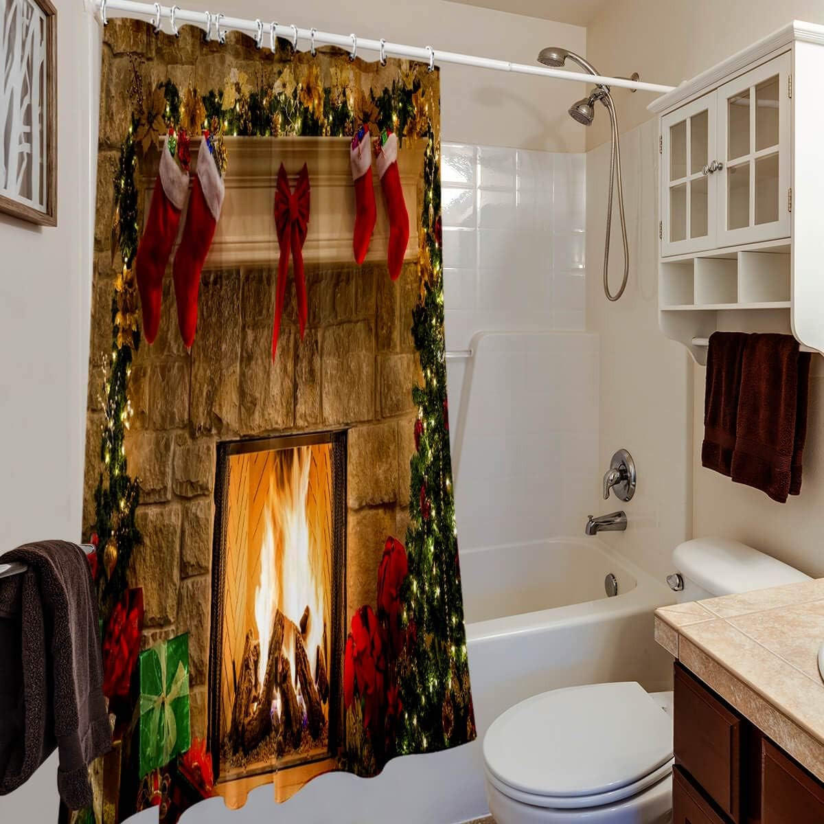 DUSCHVORHANG Weihnachten Stoff 180 x 180 cm Winter Dekor fürs Badezimmer - Multicolor, Textil (180/180cm) - MCBOSON