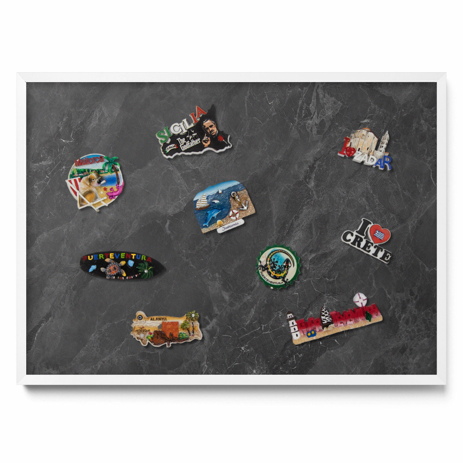 MAGNETTAFEL 70x50 cm Weißer Rahmen Dunkle Steinstruktur - Schieferfarben, Metall (70/50/0.4cm) - TULUP