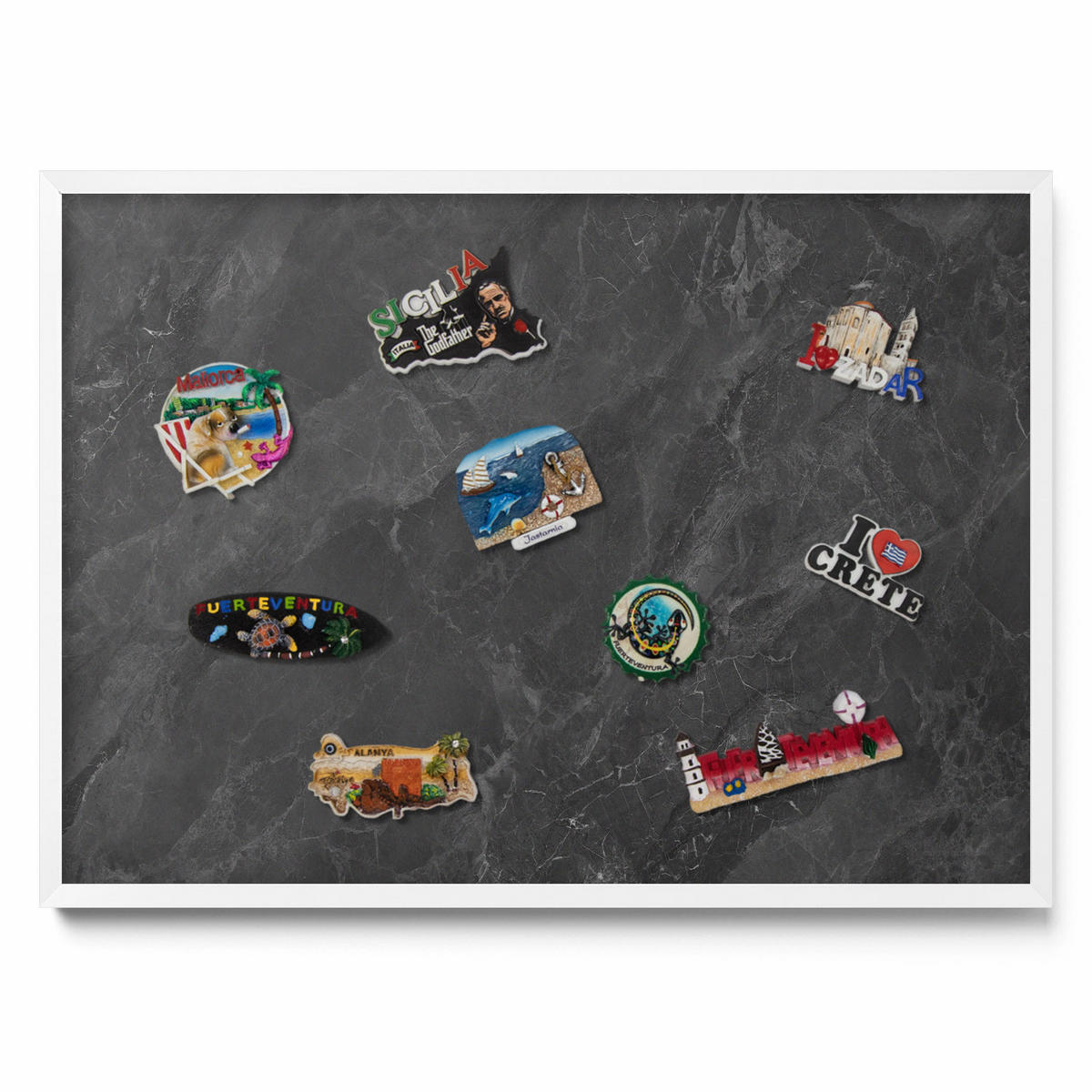 MAGNETTAFEL 70x50 cm Weißer Rahmen Dunkle Steinstruktur - Schieferfarben, Metall (70/50/0.4cm) - TULUP