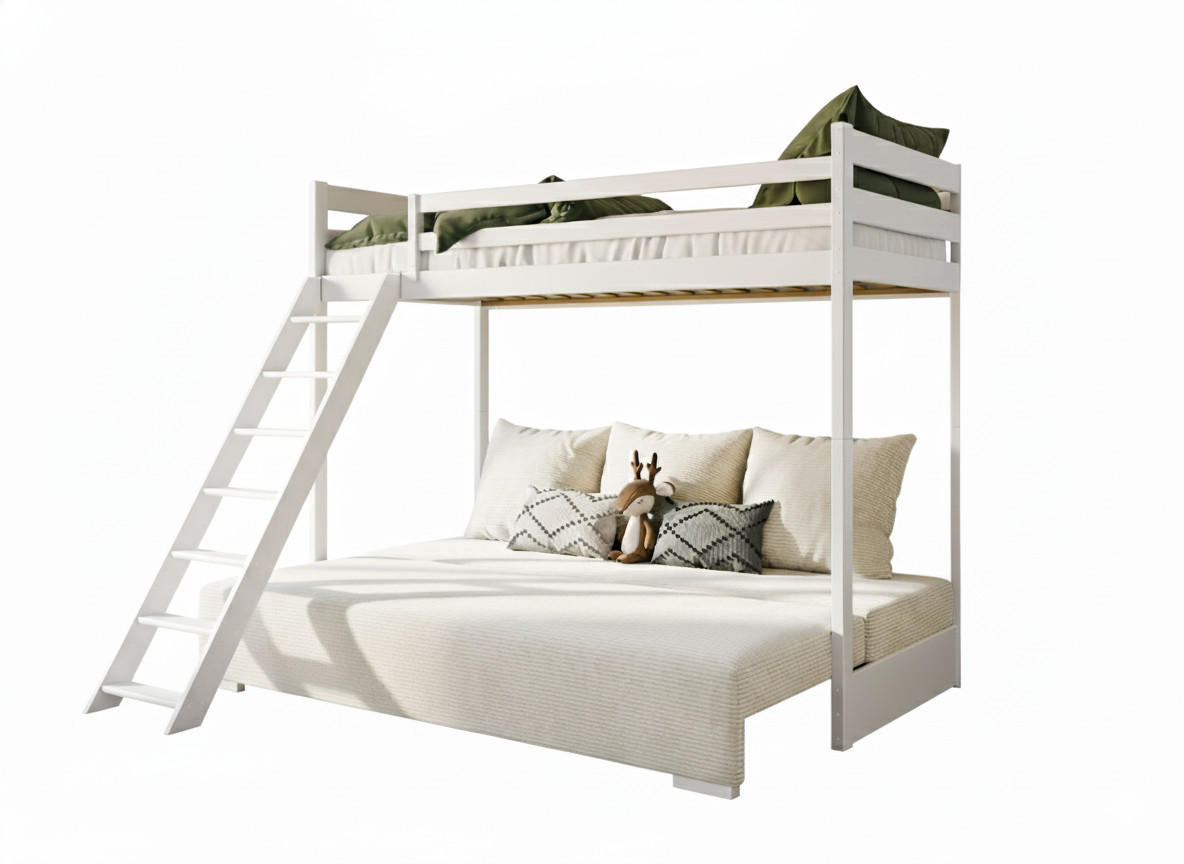 HOCHBETT mit Schlafsofa 200x140 cm in weiß und cremefarben - Creme/Weiß, Holz (140/200cm) - Kids Collective