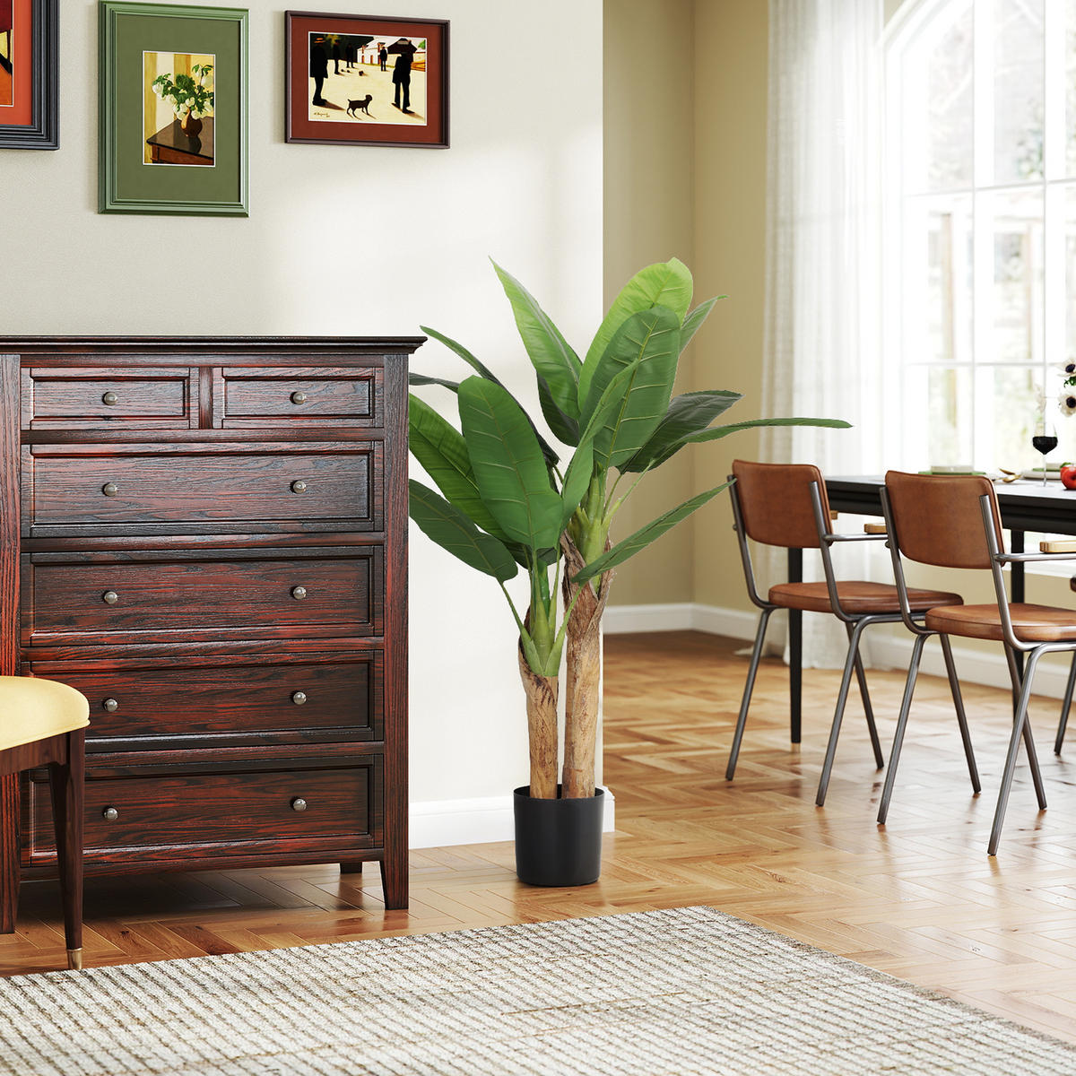 KUNSTPFLANZE DE-16638 120 cm, 2 Stämme, 15 Blätter Grün - Grün, Kunststoff (120cm) - ComfortXL