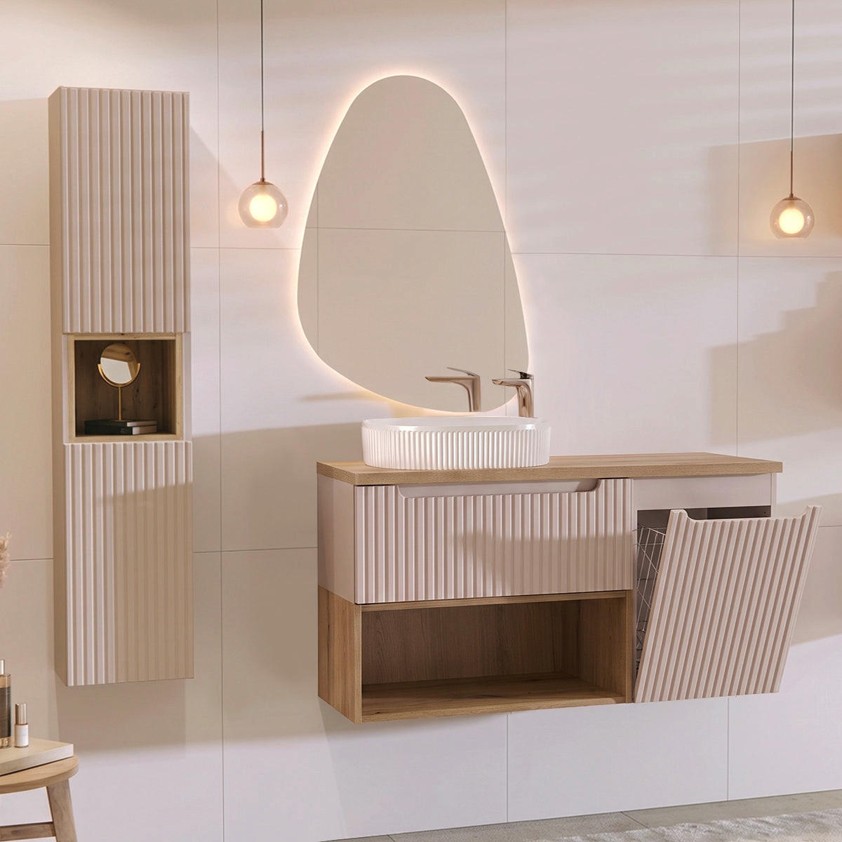 BADMÖBEL 120.4cm Riva 2er-Set Kaschmir - Beige, Holzwerkstoff (120.4/60/40cm) - Petits-meubles