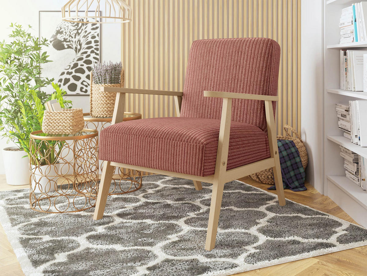 SESSEL Retro Cord - Naturfarben/Rosa, Holz/Textil (59/76/67cm) - MIRJAN24