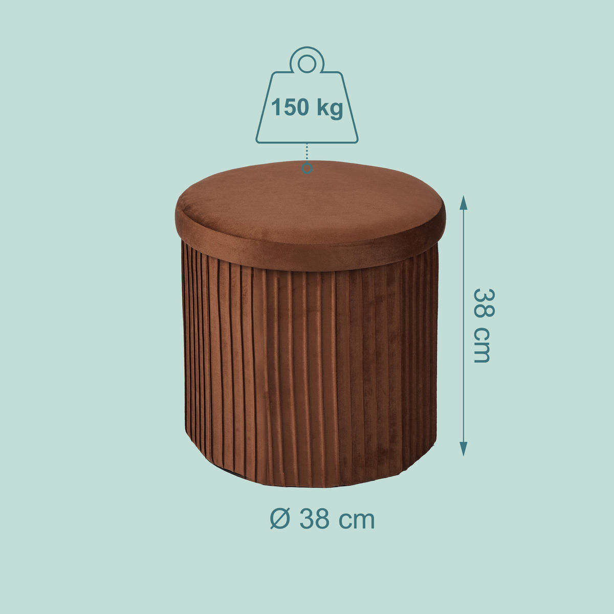 TABURET Mocha Mousse samet s úložným prostorem - hnědá, kompozitní dřevo/textil (38/38/38cm) - Relaxdays