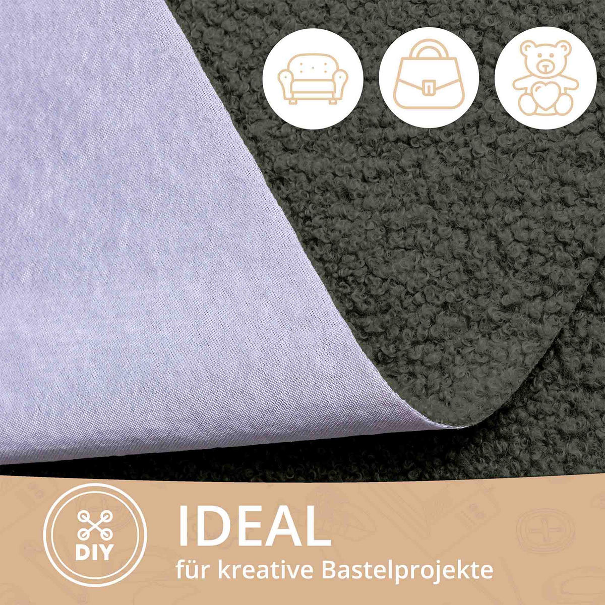 BOUCLESTOFF Quelle Dunkelgrün– 315 g/m², 140 cm breit, weich & robust, feuer- & UV-resistent - Dunkelgrün, Textil (140/100cm) - Dreamroots
