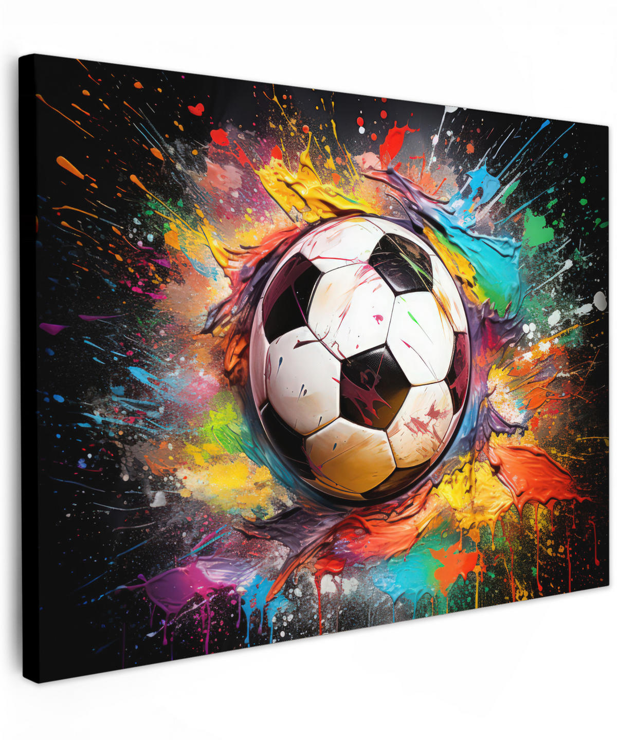 LEINWANDBILD Fußball - Farbe - Farben - Schwarz - Weiß Wandbilder 80x60 cm - Weiß, Textil (80/60cm) - MuchoWow