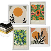 WANDBILDER 4er-Set - 50x50 cm & 40x60 cm Weißer Rahmen - Boho-Papaya-Fruchtmuster - Weiß, Kunststoff (50/50cm) - ArtPrintCave