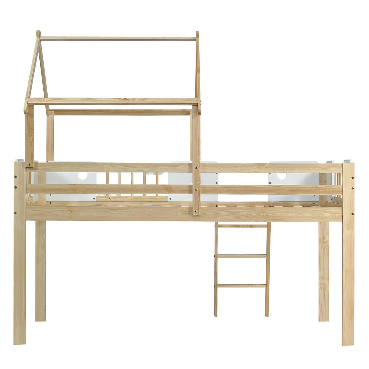 HOCHBETT Kinderbett Weiß+Natur - Naturfarben, Holz (90/200cm) - ComfortXL