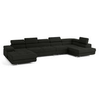 WOHNLANDSCHAFT VELORA R-S Schwarz Velours-Stoff mit Schlaffunktion - Schwarz, Holz (419/90/202cm) - MASSENO