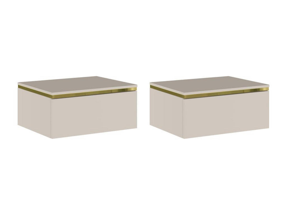 NACHTTISCHE 2er-Set hängend mit 1 Schublade - Beige & Goldfarben - VUKIA - Beige, Holz (38.2/19.8/48.5cm) - Pascal Morabito