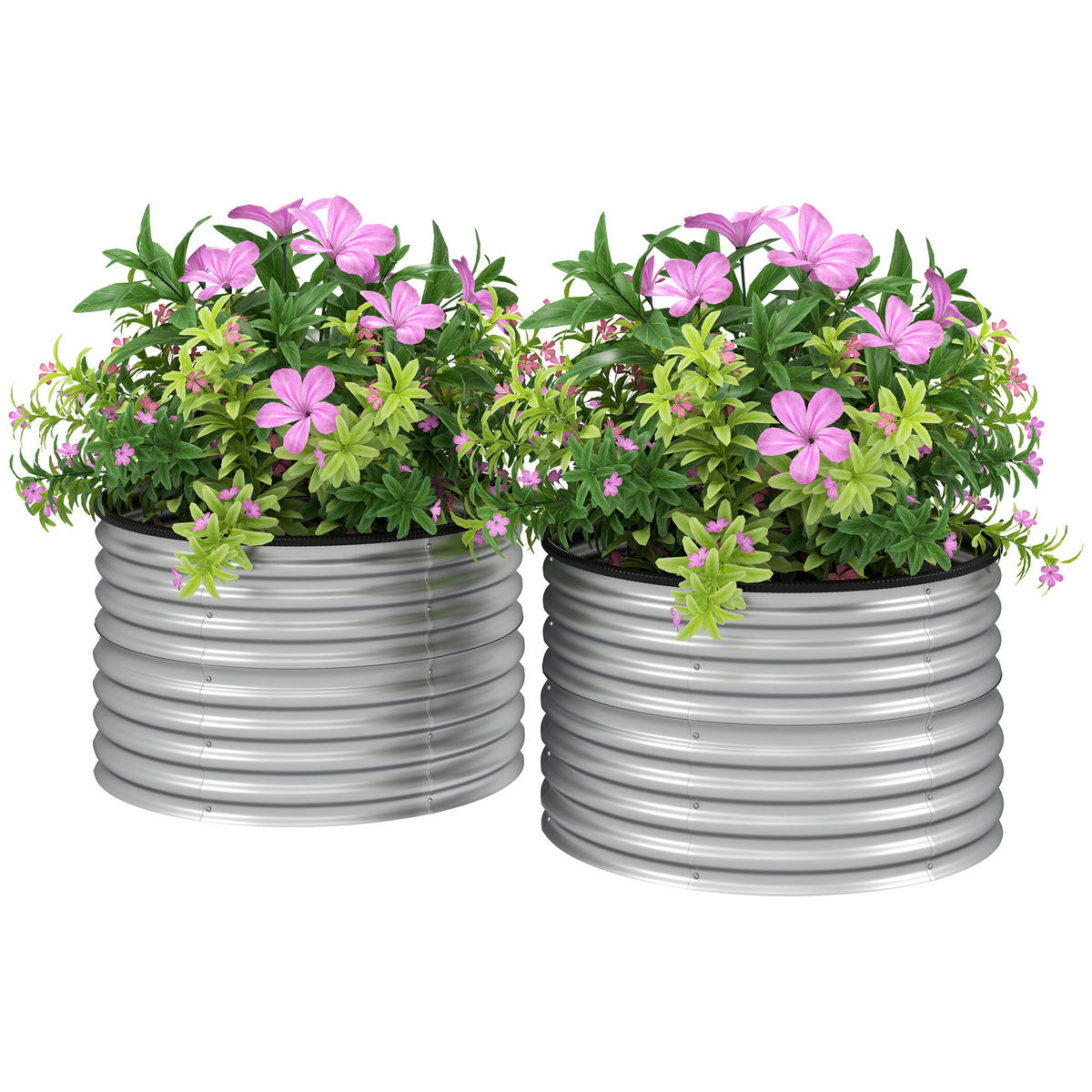 HOCHBEET-SET DE-12184 2er-Set rund, Ø90/56 cm, offener Boden Silber - Silberfarben, Metall (90/56/90cm) - ComfortXL