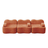 3-SITZER SOFA Samt Orange mit Hocker - Orange, Textil (288/70/98cm) - WISHDOR
