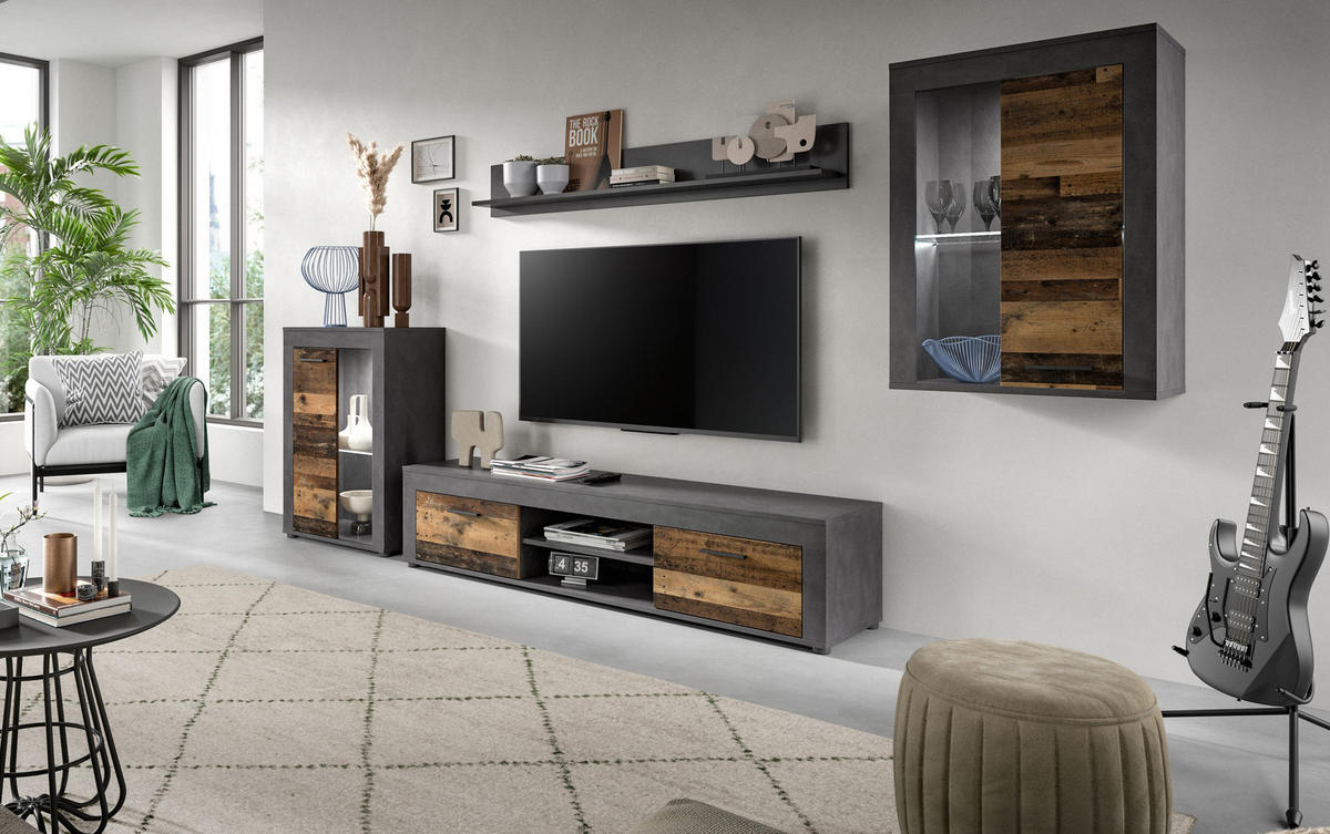 WOHNWAND Milo 4 tlg. (B/H/T: ca. 310/169/40 cm) in Matera/Old Wood - Naturfarben, Holzwerkstoff (310/169/40cm)
