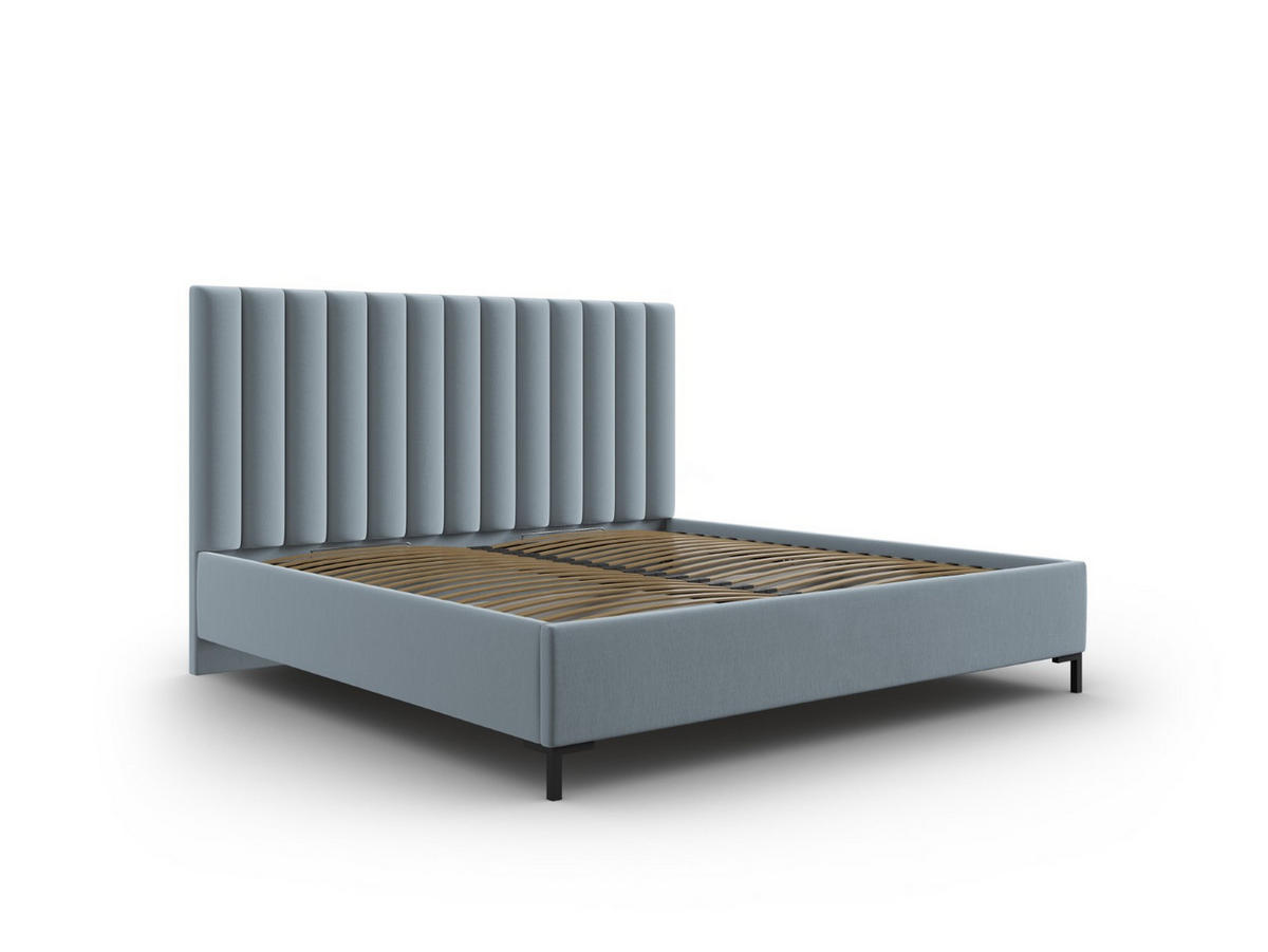 BETT mit Bettkasten und Kopfteil Allison aus strukturiertem Stoff hellblau 140x200cm - Hellblau, Textil (140/200cm) - Micadoni