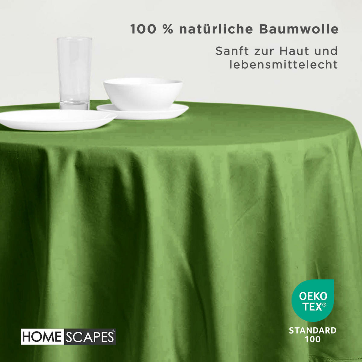 TISCHDECKE olivgrün rund 178 cm, 100% Baumwolle - Olivgrün, Textil (178/178cm) - Homescapes