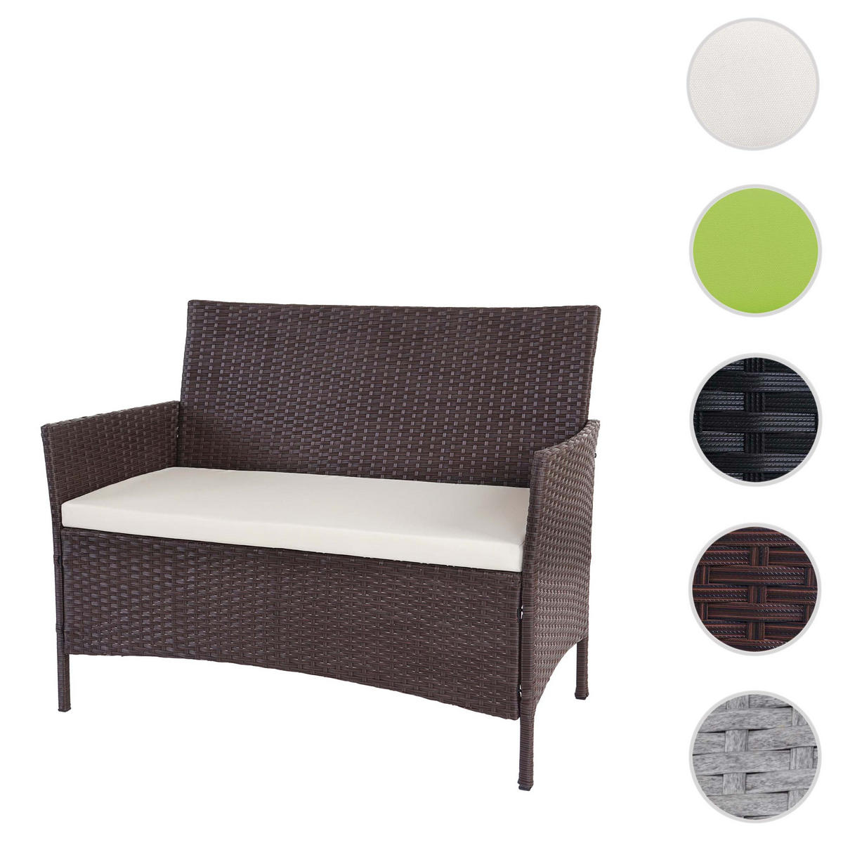 POLY-RATTAN GARTENBANK Braun, Cremeweiß - Braun/Weiß, Kunststoff (106/83/60cm) - MCW