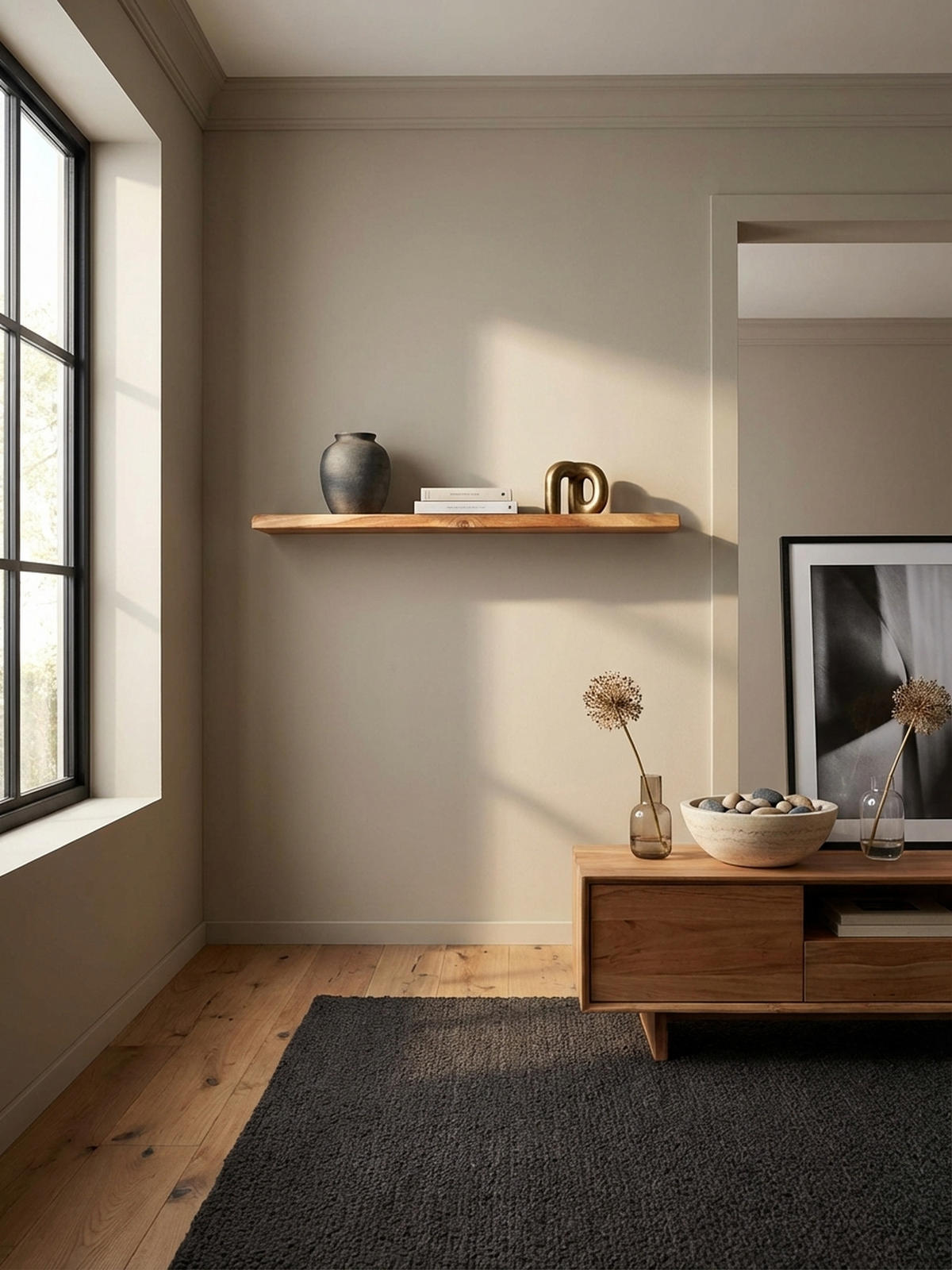 WANDREGAL Akazienholz Baumkante Rustikal, Beige 80x25x4 cm - Beige, Holz (80/4/25cm) - KADIMA DESIGN