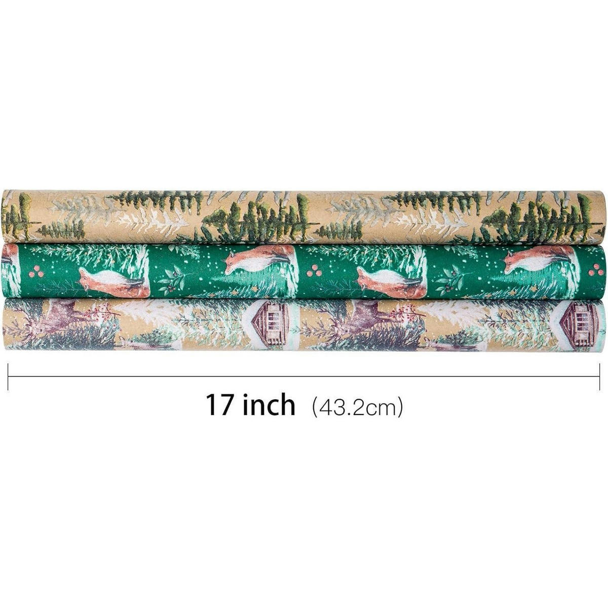 GESCHENKPAPIER 3er Set Kraftpapier Weihnachten Fuchs Rentier Baum 43,2 cm x 3 m - Multicolor, Papier (4/44/10cm)