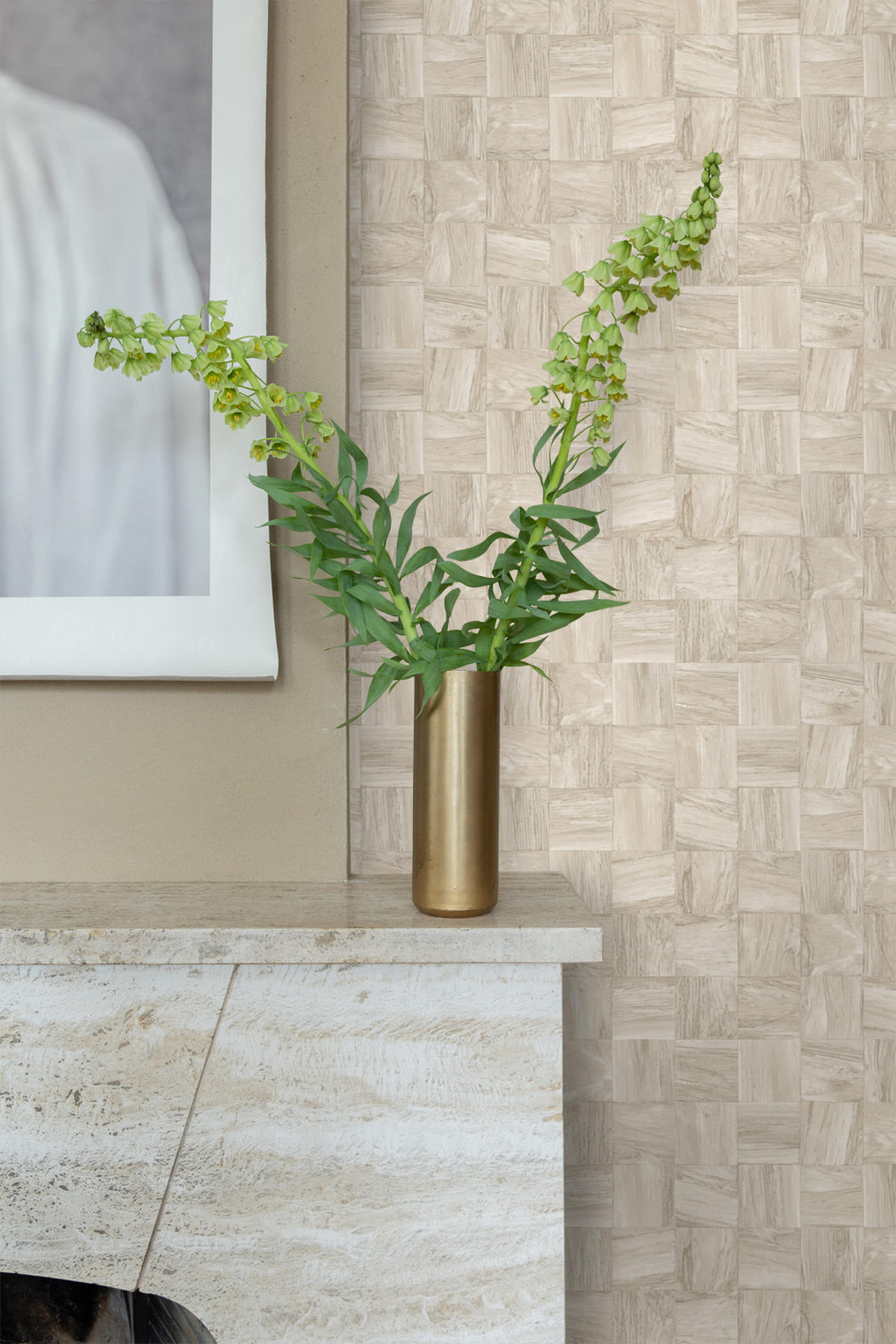 TAPETE quadratische Holzstücke 50 x 900 cm - Beige, Papier (50/900cm) - Origin Wallcoverings