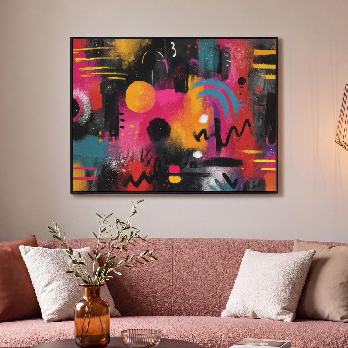 LEINWAND Bilder mit Rahmen - Farbflächen - Formen - Bunt - Abstrakt - 100x70 - Pink, Textil (100/70cm) - MuchoWow