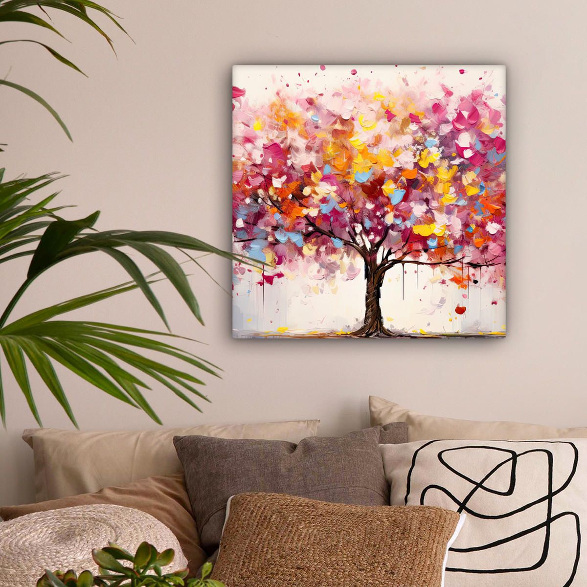 LEINWANDBILD Aquarell - Baum - Kunst - Abstrakt 50x50 cm - Multicolor, Textil (50/50cm) - MuchoWow