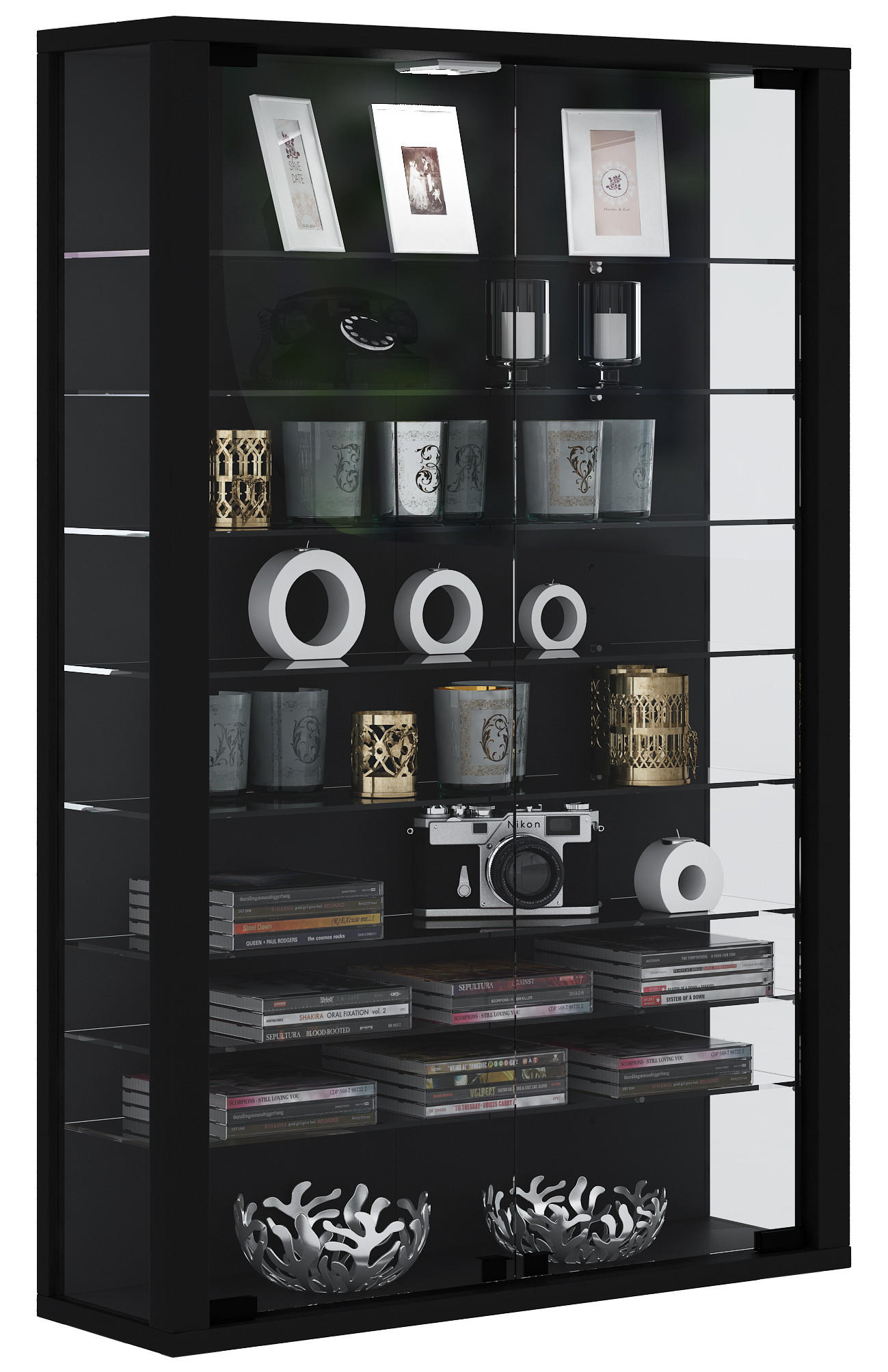 VITRINENSCHRANK Schwarz - Schwarz, Holzwerkstoff (59/90/18cm) - ebuy24
