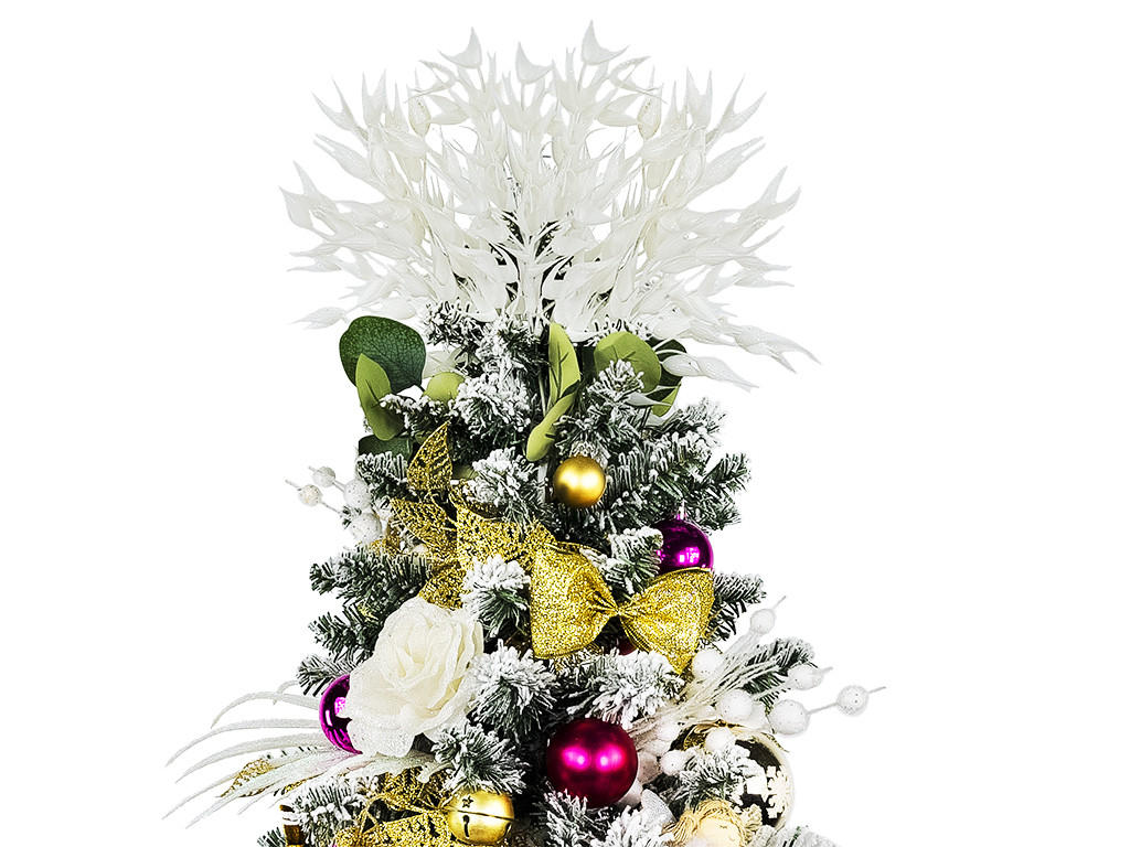 WEIHNACHTSBAUM künstlicher 60 cm mit LED-Beleuchtung, ROSENZAUBER, mit 37 Weihnachtsbaumschmuck, Pflanztopf mit Jutesack - Pink/Goldfarben, Kunststoff/Stein (40/60cm) - LAALU